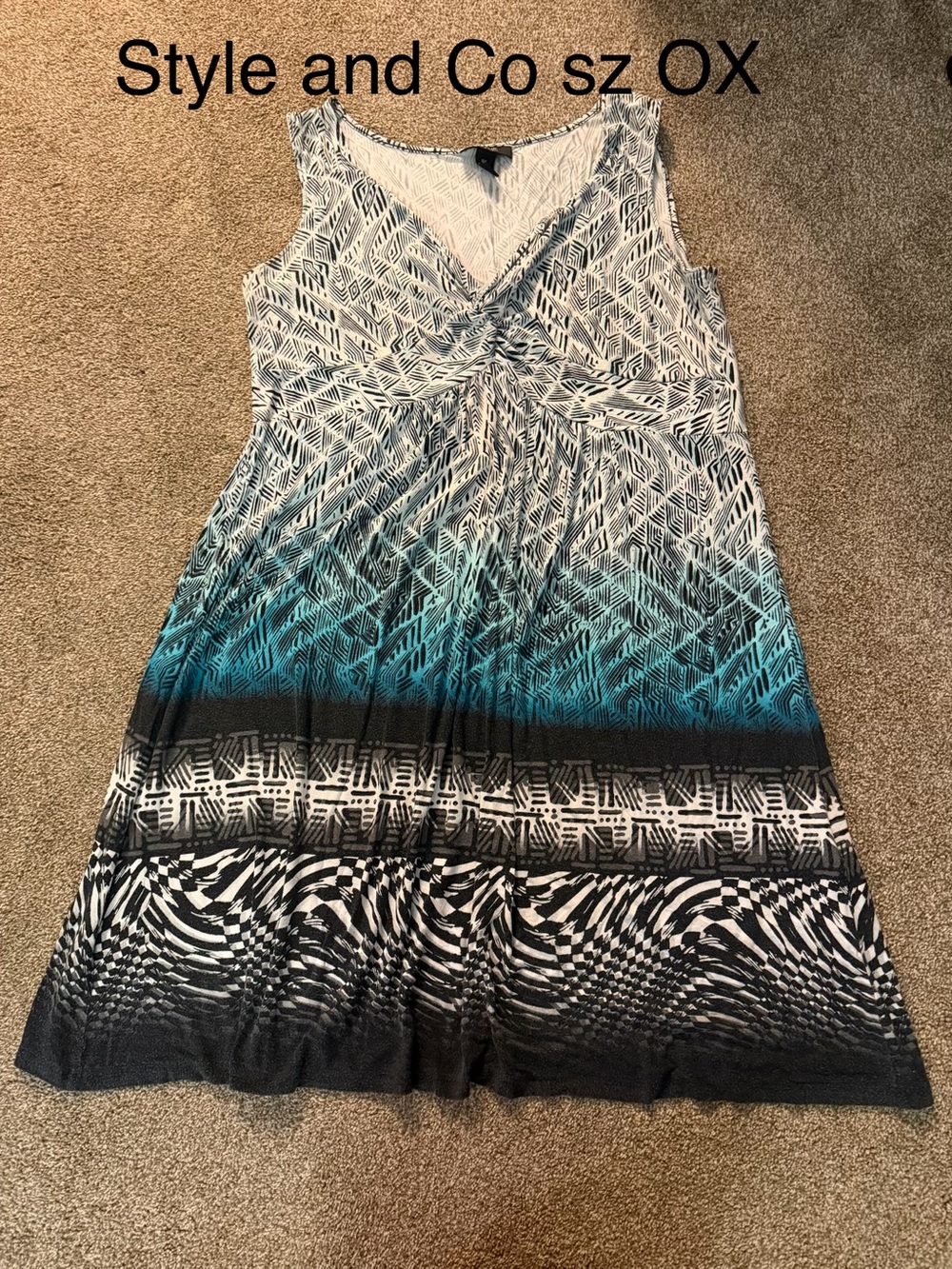 Style & Co. Teal Blue Ombre V-Neck Women's size OX Dress